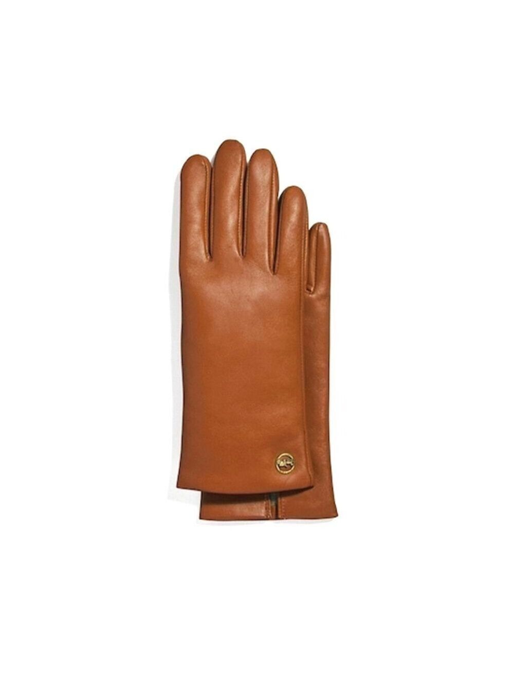 COACH BROWN LEATHER TECH GLOVES HORSE AND CARRIAGE PLAQUE SIZE 6.5